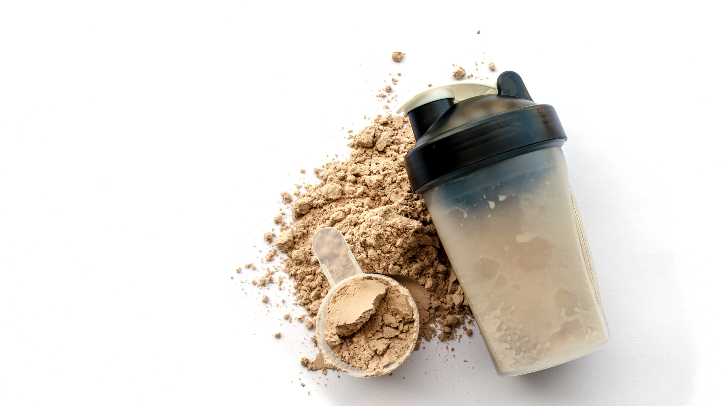 protein powdered flavor and a shaker for mixing